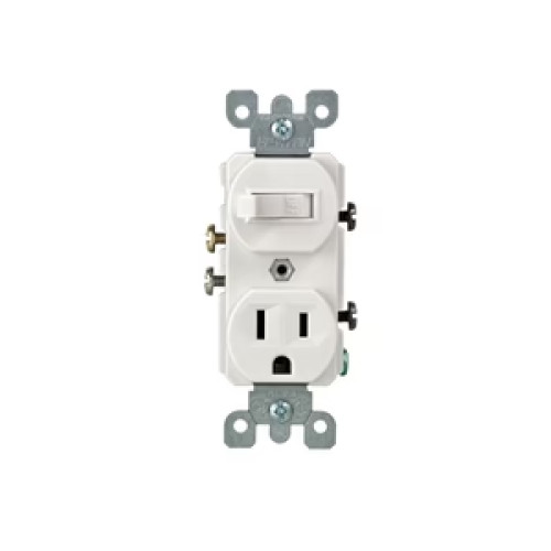 15 Amp 120 Volt Duplex Style Single-Pole 5-15R AC Combination Switch Commercial Grade Grounding - 5225-W