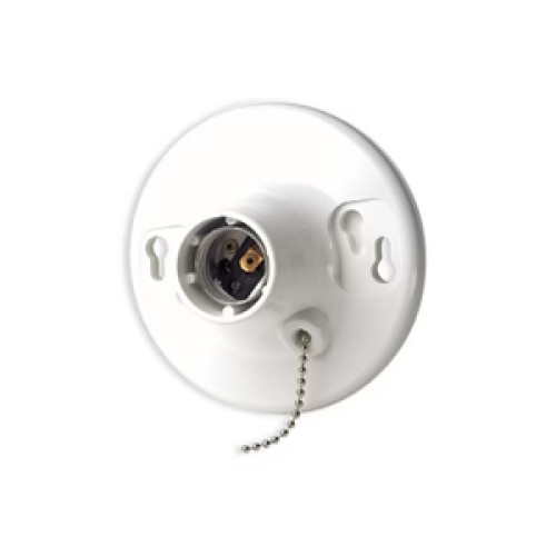 One-Piece White Urea Outlet Box Mount Incandescent Lampholder Pull Chain - 8827-CW1